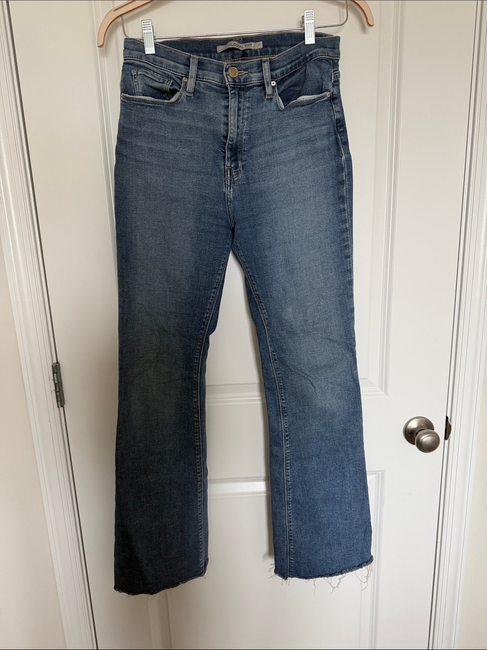 Hudson Jeans Raw-Hem Wide Leg in Medium Blue